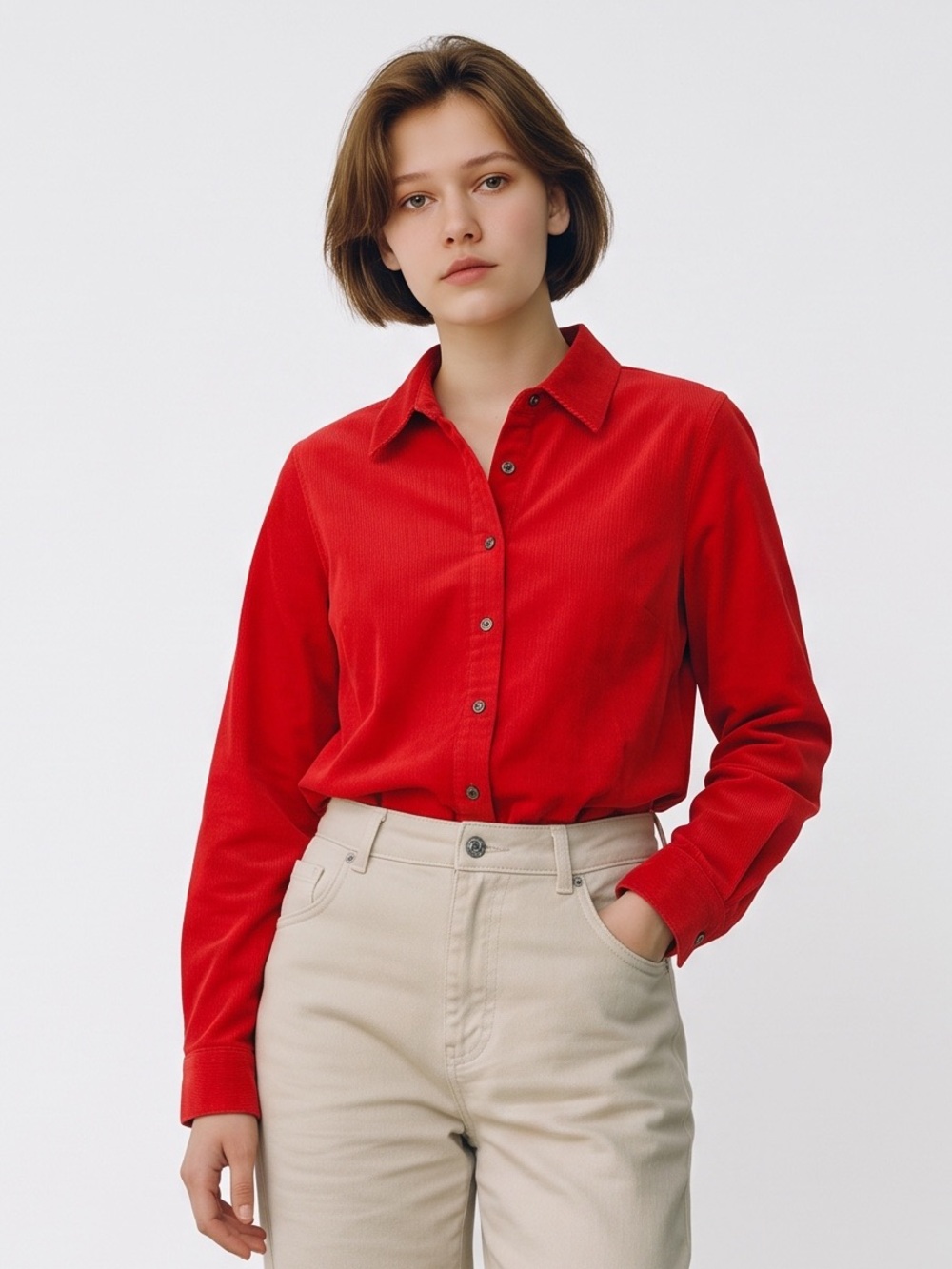 Talbots Stretch Vibrant Red Long Sleeve Collared Button-Front Shirt Size-L GUV